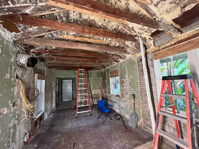 Roof framing reconfiguration to convert dropped ceiling to vaulted