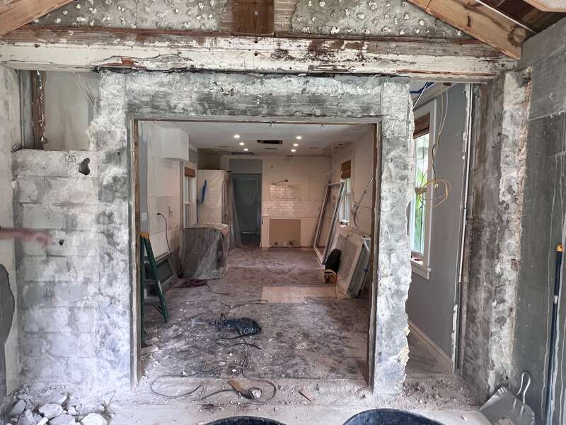 Demolition of the door opening for extended kitchen space