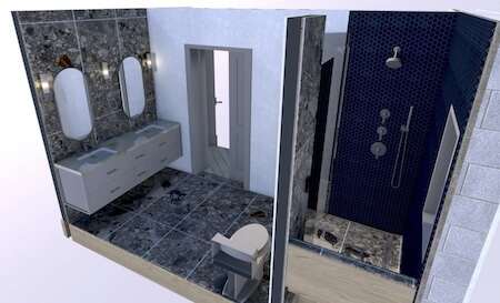 A 3D model visualization of a bathroom