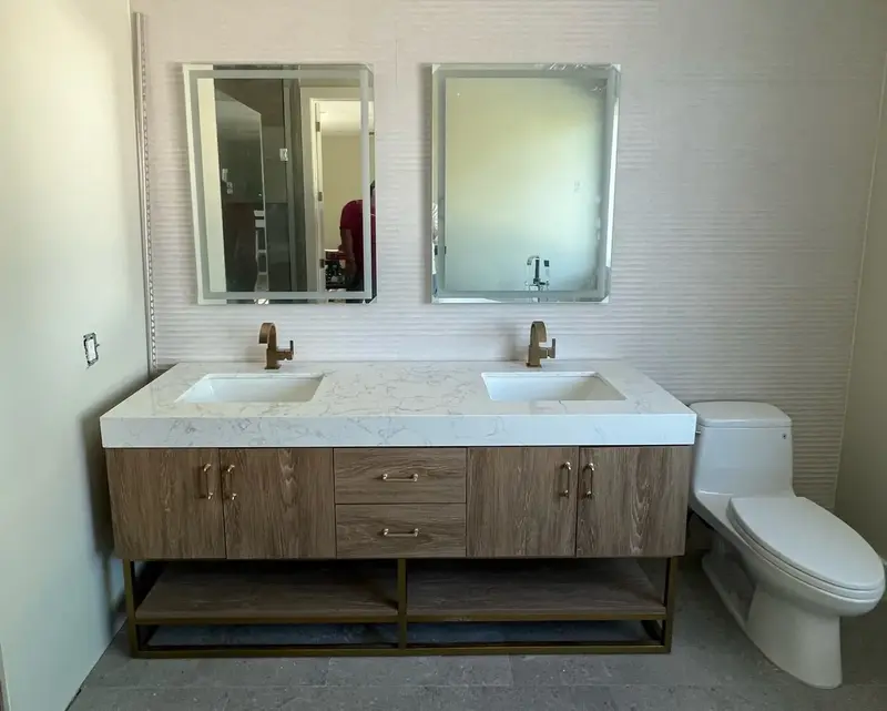 Modern double vanity with smart mirrors