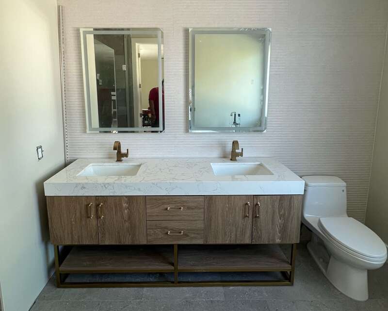 Modern double vanity with smart mirrors